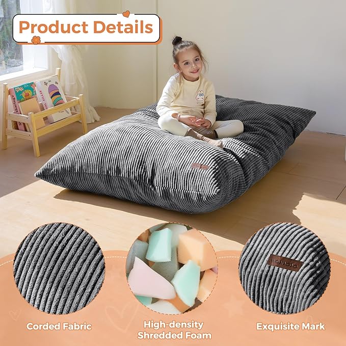 MAXYOYO 3 in 1 Kids Bean Bag Chair Bed, Convertible Chair Folds from Bean Bag to Lounger, Child Floor Sofa for Gaming, Reading, Floor Mattress with High-Density Foam Filling