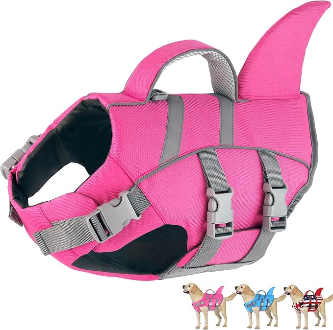 Dogcheer Shark Fin Dog Life Jacket, Adjustable Dog Harness Life Vest for Swimming Boating, Reflective Puppy Swim Vest Pet ...