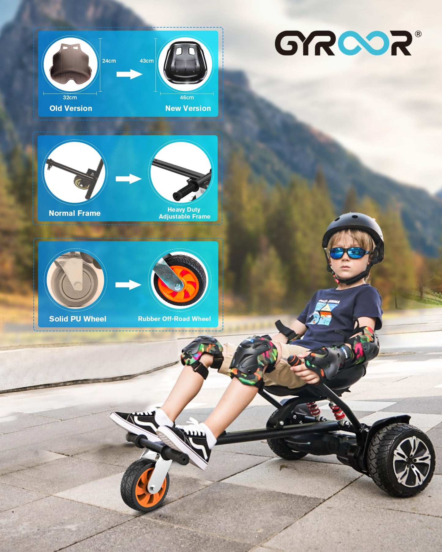 Gyroor K2 Balancing Scooter Go Kart Attachment for Kids & Adults, Adjustable Frame Length Balancing Scooter Seat Attachment for 6.5" 8" 10" Self Balancing Scooter
