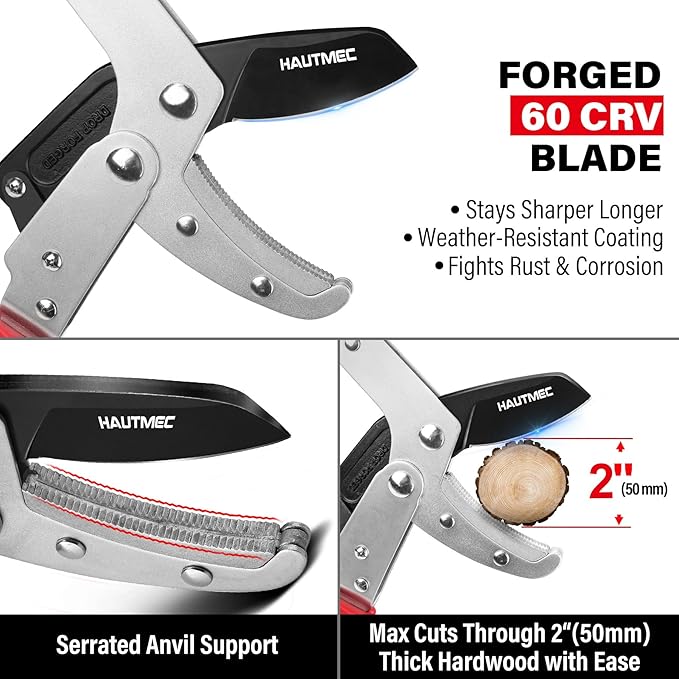 HAUTMEC Anvil Loppers for Tree Trimming Heavy Duty, Extendable 27-37'' Garden Loppers with Compound Action System, 2" Cutting Capacity, Labor-Saving Tree Trimmer for Yard, Lawn Branch Cutter