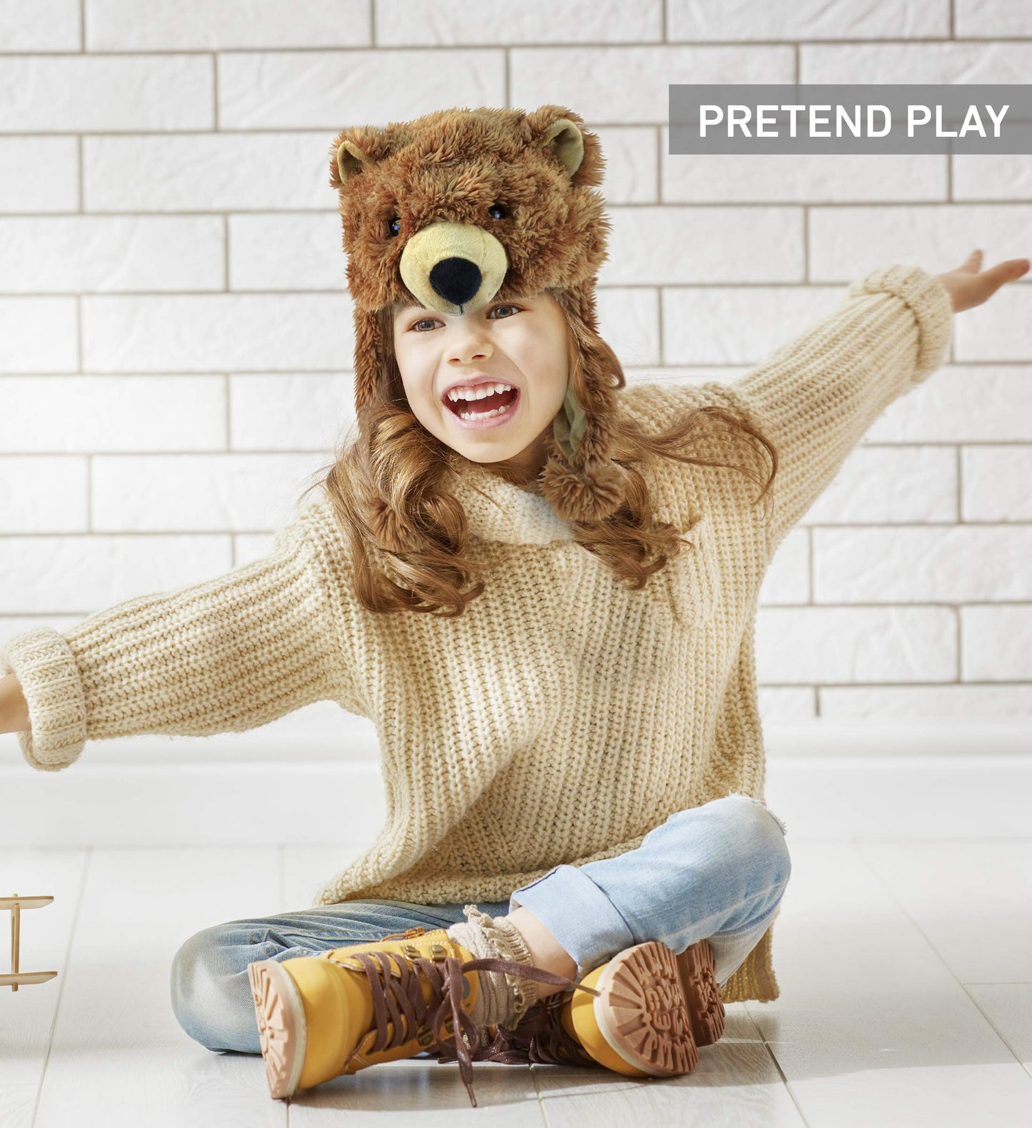 Puzzled Brown Grizzly Bear Hat - Soft Plush Animal Beanie with Ear Flaps, Cozy Fleece, Warm Winter Hat for Kids, Teens, Adults - One Size