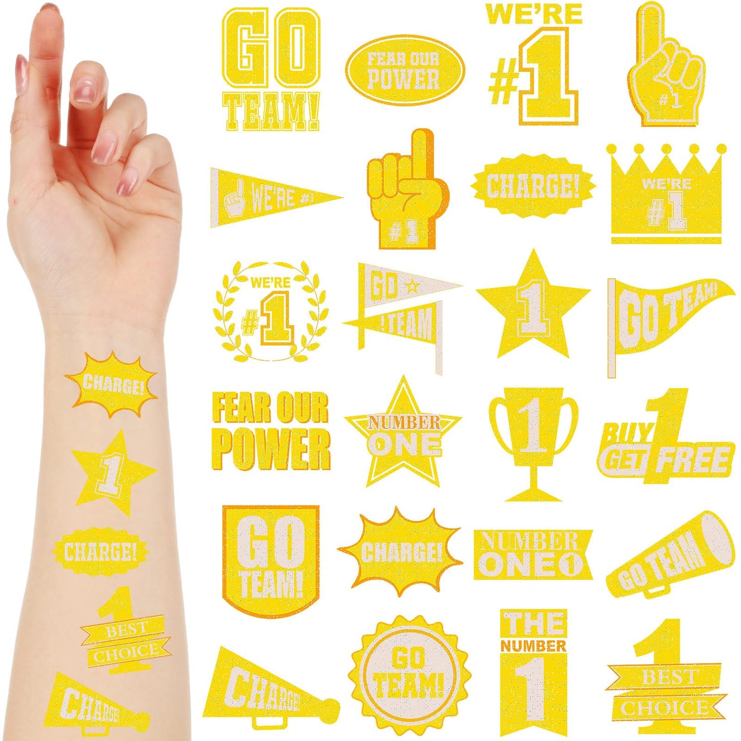 Landhoow 240 Pcs Yellow Team Spirit Tattoos Temporary Glitter Go Team Tattoos Football Temporary Stickers Party Costume Accessor