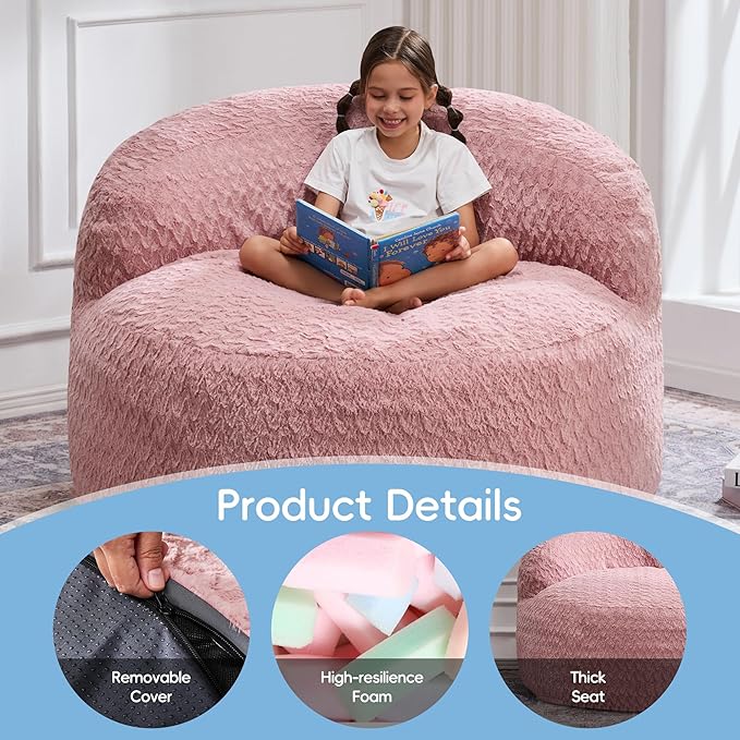Hobestluk Bean Bag Chair Giant Bean Bag Chairs for Adults Big Bean Bag Chair with Memory Foam Filler Adults Large Beanbag with Faux Fur Cover for Bedroom (Chevron Pink,Large)
