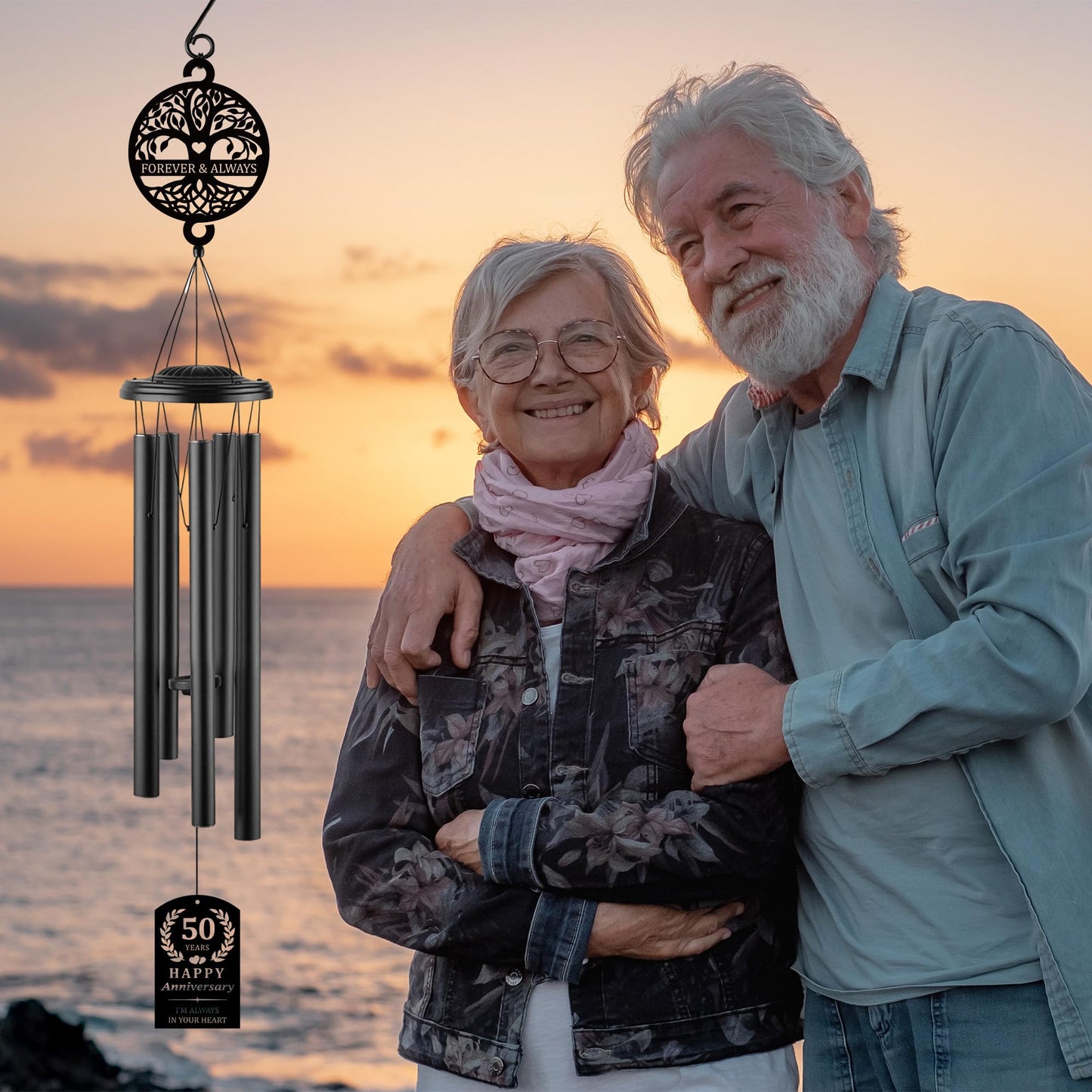 37'' 50th Anniversary Wind Chime Gifts,Golden Wedding Anniversary Presents,Happy 50th Wedding Decorations for Parents,Couples,Husband,Wife,Friends