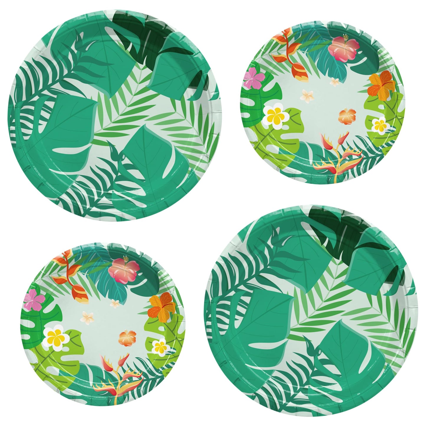 MDDRUIQI Luau Party Decorations - 36 Pack Hawaiian Plates - Tropical Party Decorations with Hibiscus Flowers & Palm Leaf | Hawaiian Themed Supplies for Summer Pool Beach Decor
