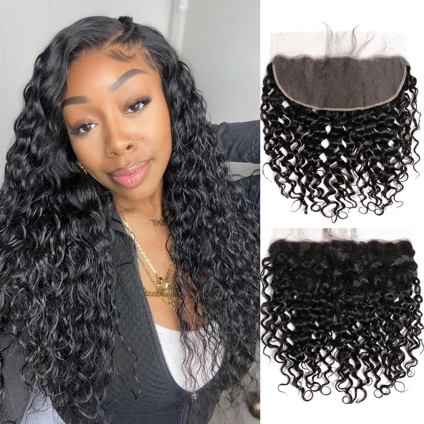 DSEKCAIN Water Wave HD Frontal 13x6 Water Wave Lace Frontal Human Hair Transparent Lace Closure Big Space Size 100% Raw Virgin H