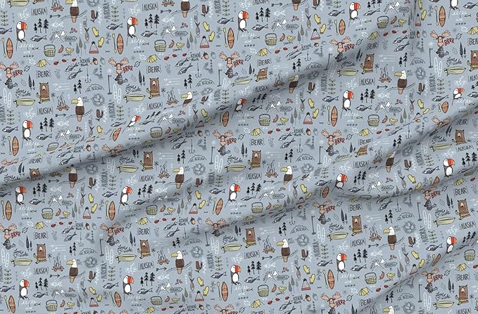 Spoonflower Fabric - Alaskan Adventure Blue Alaska Bear Moose Fishing Camping Printed on Petal Signature Cotton Fabric by ...