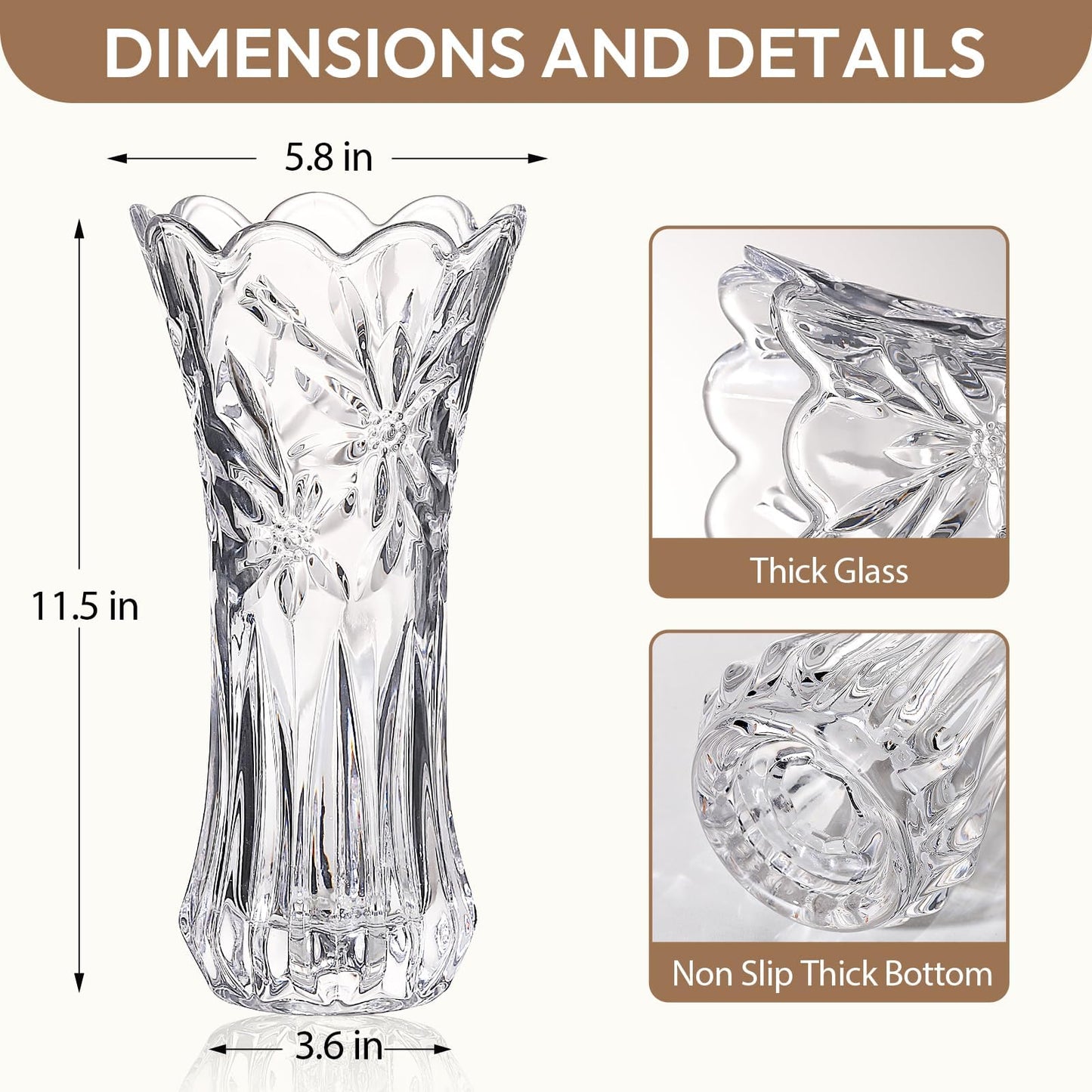 12" Glass Crystal Vase for Flowers with Luxury Gift Box, Elegant Tall Clear Vases for Wedding, Valentine Gift, Large Floreros Centerpieces for Living Room Home Décor