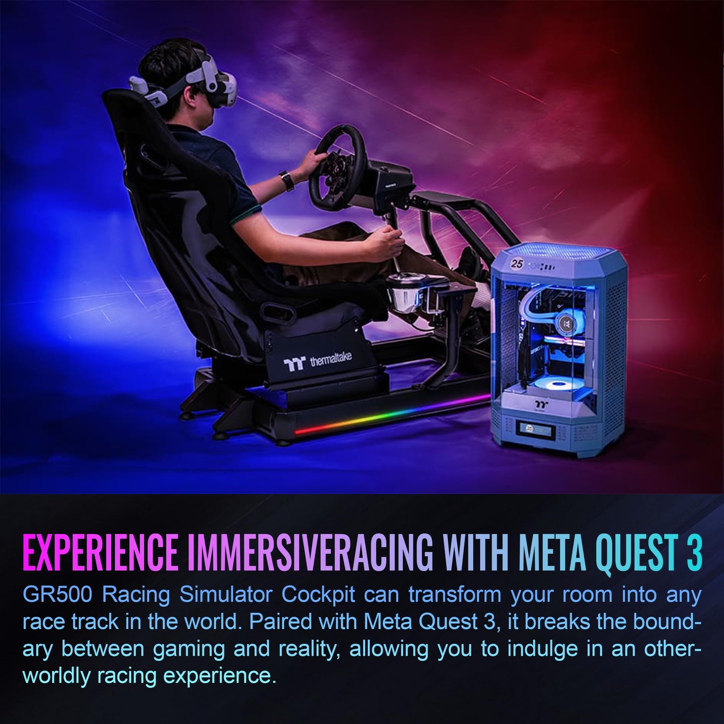 Thermaltake GR500 Racing Simulator Cockpit, Compatible with Trustmaster, Logitech, Fanatec Racing Wheel, GSC-R50-CPASBB-01
