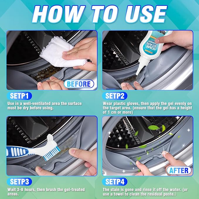 Mold Stain Cleaner Gel, All-Purpose Gel for Home Use on Washing Machine Gasket, Bathroom Grout, Sink, Shower, Caulk, and Front Loader Seal (2, 5.82 Fl oz)