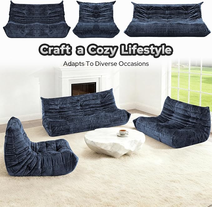 HABUTWAY Bean Bag Chair, Giant Bean Bag Chairs for Adults, Loveseat Fireside Chair, 2 Seater Lazy Bean Bag Sofa Memory Foam Couch for Living Room, Bedroom, Office (Navy Blue)