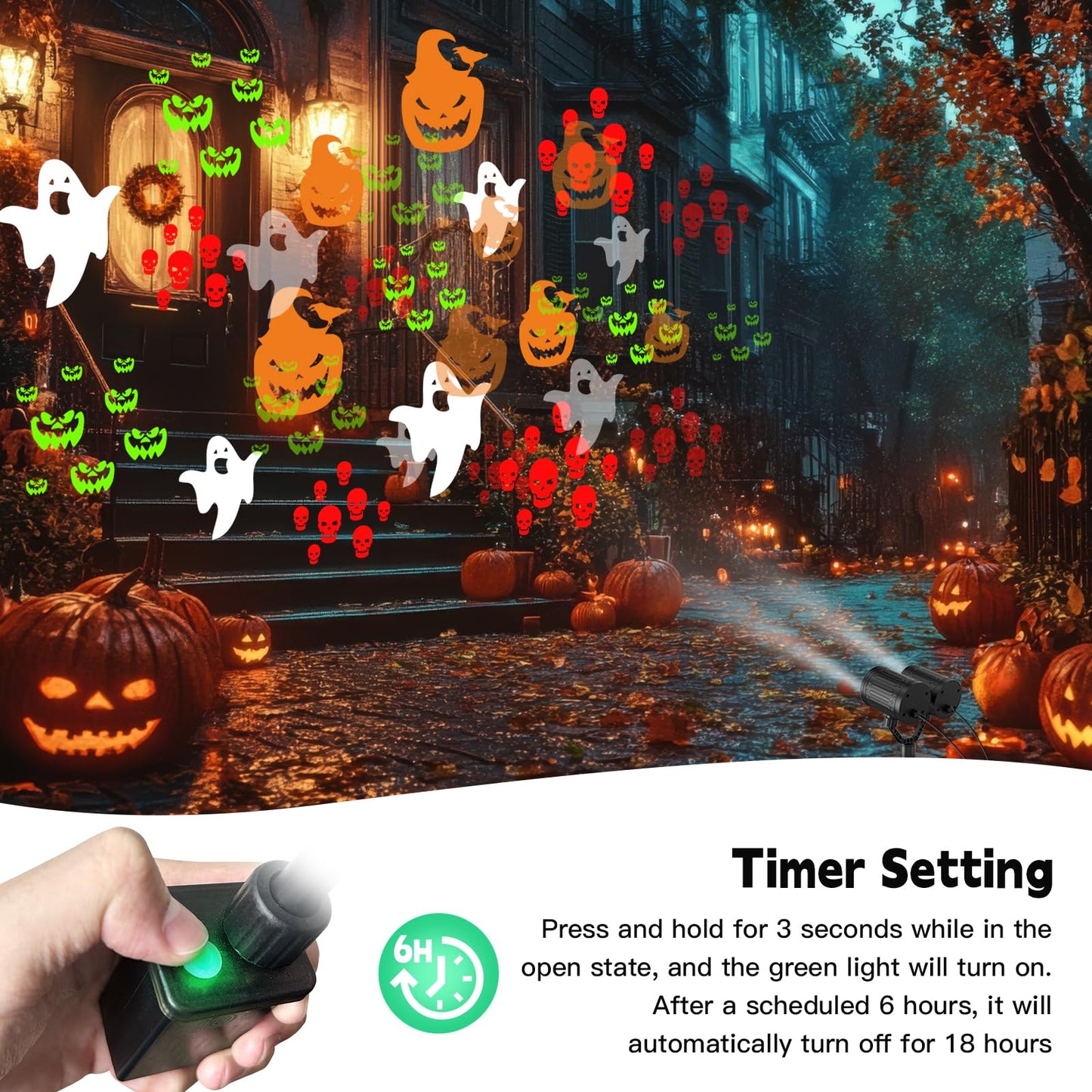 afzdby Double Head Halloween Projector Lights Outdoor with Timer,IP65 Waterproof Dynamic Halloween Ghost Skeleton Pumpkin Devil Face Lights for Home Window Wall Decor