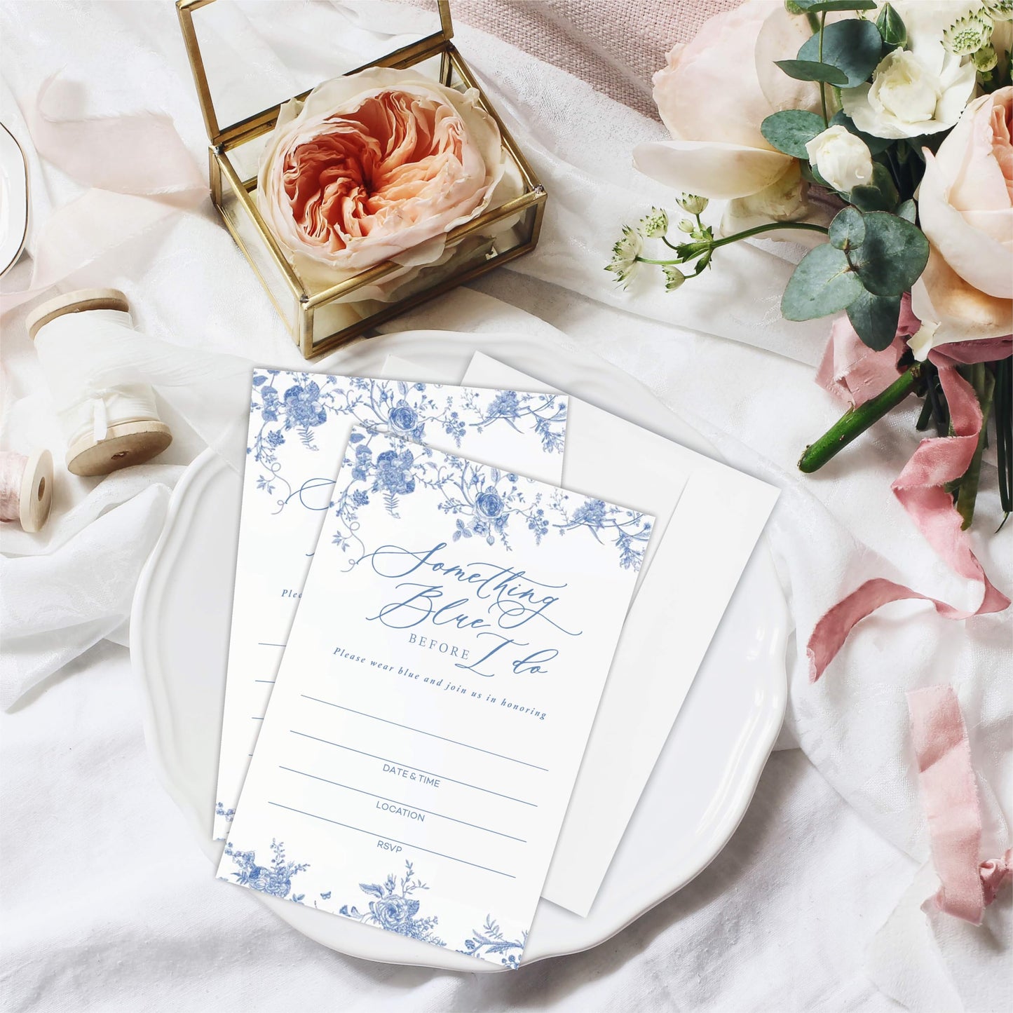 luixd Blue Floral Wedding Invitations, Something Blue Before I Do, 25 Blue Floral Invites With Envelopes, Fill In Style Invites For New Couples, Mr & Mrs Celebration, Party Favor & Supplies - A08