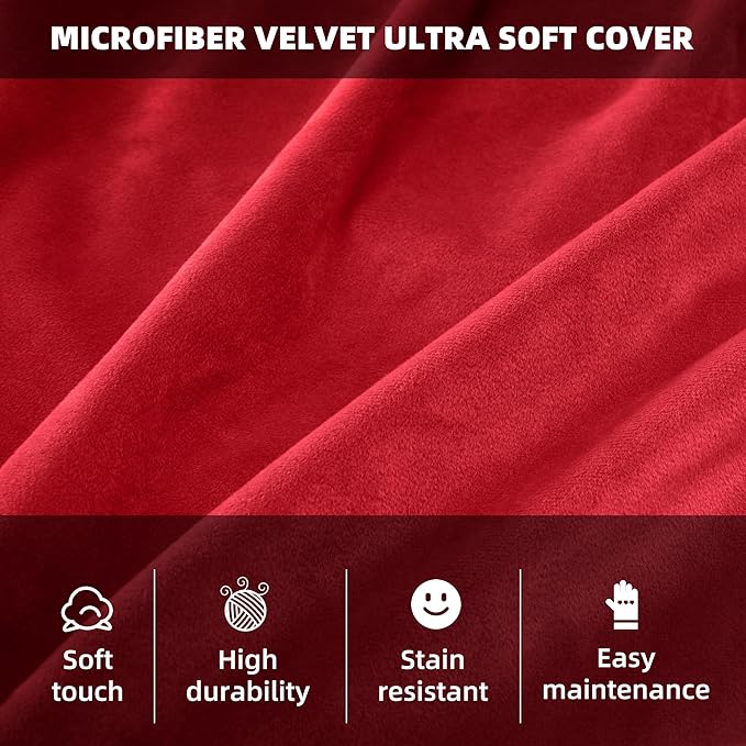 HABUTWAY Bean Bag Chair 3Ft Luxurious Velvet Ultra Soft Fur with High Rebound Memory Foam Bean Bag Chairs for Adults Plush Lazy Sofa with Fluffy Removable Sponge 3' (Red)