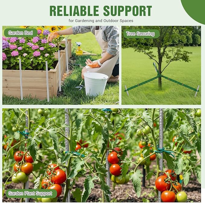 Gisafai 50 Pcs 12 Inch Ground Rebar Stakes Heavy Duty Ground Anchors Steel Plant Support Garden Stake Long Straight Metal Spikes with Chisel Point End for Concrete Timber Garden Plant Tent
