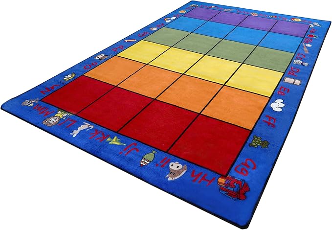 KIDCARPET.COM Seating Rainbow with Alphabet 24 7'6" x 12' Rectangle, Educational Classroom Rug, Kids Learning Play Mat | Area Rug for Bedroom or Playroom