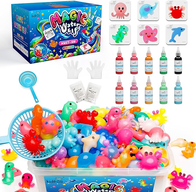 Kiditos Magic Water Elf Toy Kit–Squishies for Kids, 10 Gels & 6 Molds, Magic Gel Water Pets Sensory Toy, Fun DIY Craft Ki...