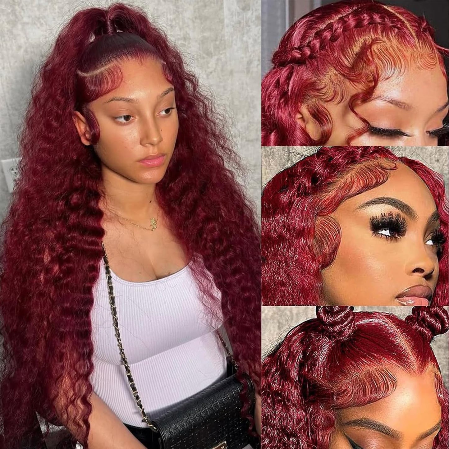 Simeider 36 Inch 13x6 Deep Wave Burgundy Lace Front Curly Red Frontal Wigs Human Hair For Women Red Deep Wave Human Hair 200 Den
