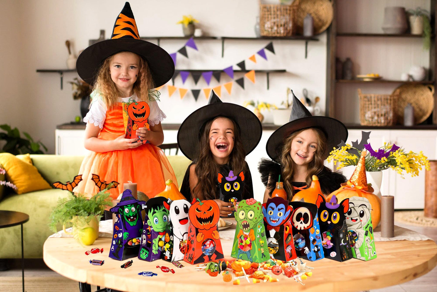 Giiffu 54 PCS Halloween Treat Boxes, Candy Goodie Bags with Window - 9 Designs for Kids Party Favors, Classroom Exchange, Trick or Treat Supplies