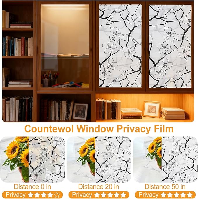 3D Rainbow Window Film Stained Glass Style Static Cling No Adhesive Privacy Decals for Home & Office Decorative Vinyl with Protection (Plum Ink Shade, 35.4 x 78.7 Inch)