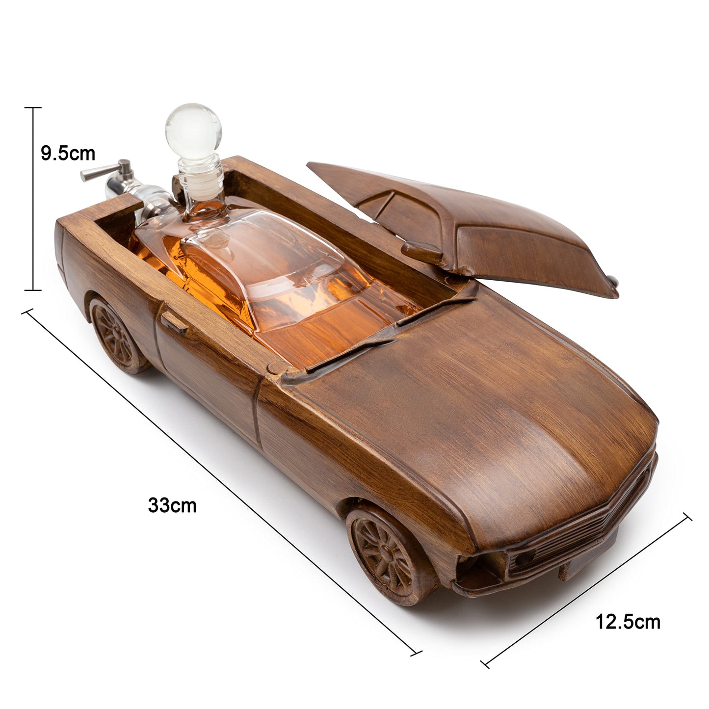Car Whiskey & Wine Decanter Set 500ml - Very Large 13" L - Gifts, Wooden Car Mustang, Fastback Maisto Car Limited Edition, Great Bar Gift!