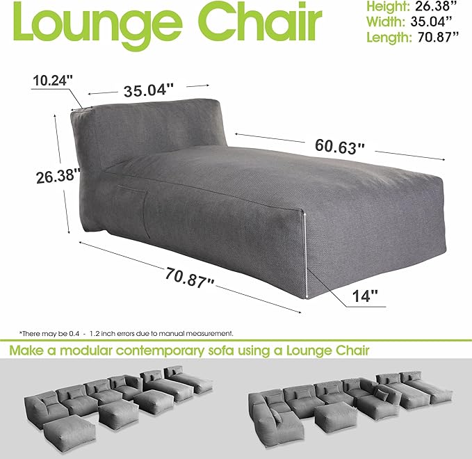 OPEAK Outdoor Bean Bed Chair Sun Lounger, Outdoor Couch Sofa for Patio & Pool, Foam Filling Day Bed Furniture, Comfy Lazy Sofa for Outside, Water-Resistant Seating Lounge Chair, Charcoal Gray
