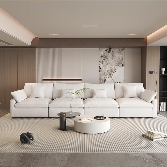 WJShome 160" Cloud Couch Sectional for Living Room, Down Filled Modular Sectional Sofa,4 Seater Convertible Couch, Sofa Covers Washable&Replaceable,White