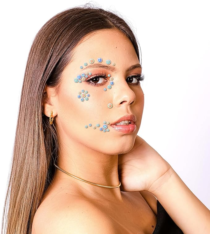975PCS Gem Stickers Jewels for Crafts Face Gems 3/4/5/6MM Hair Nails Craft DIY Decor Makeup stick on Body Crystal Clear Crystal Face Jewels for Women Face Gems Dtick On（White）