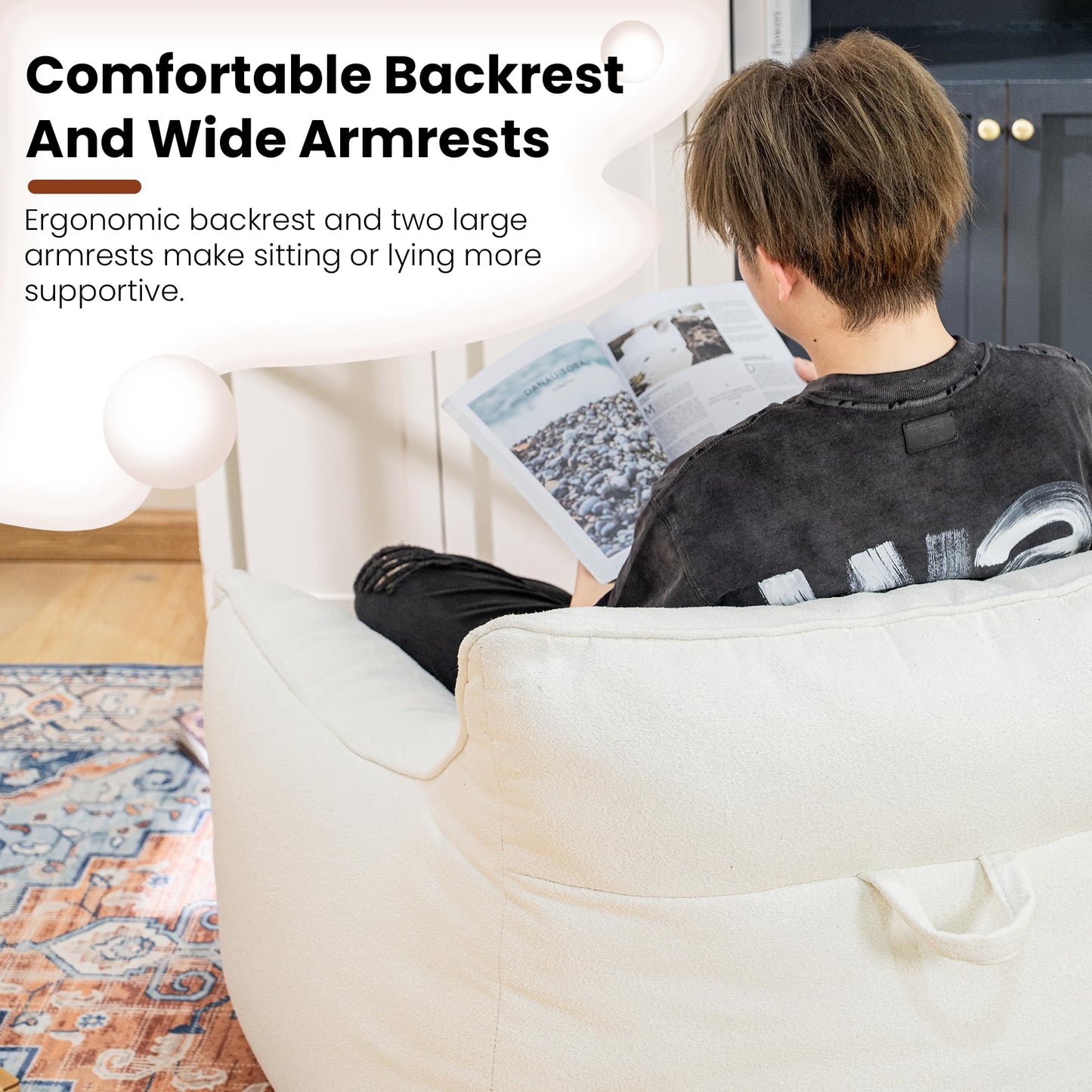 Cvortll Bean Bag Chair for Adults, Comfy Tufted Bean Bag Chair Sofa with Armrests, Lazy Beanbag Chair with Foam Filler Stuffed Bean Bag Couch Sofa for Reading in Bedroom, Living Room and Dorms