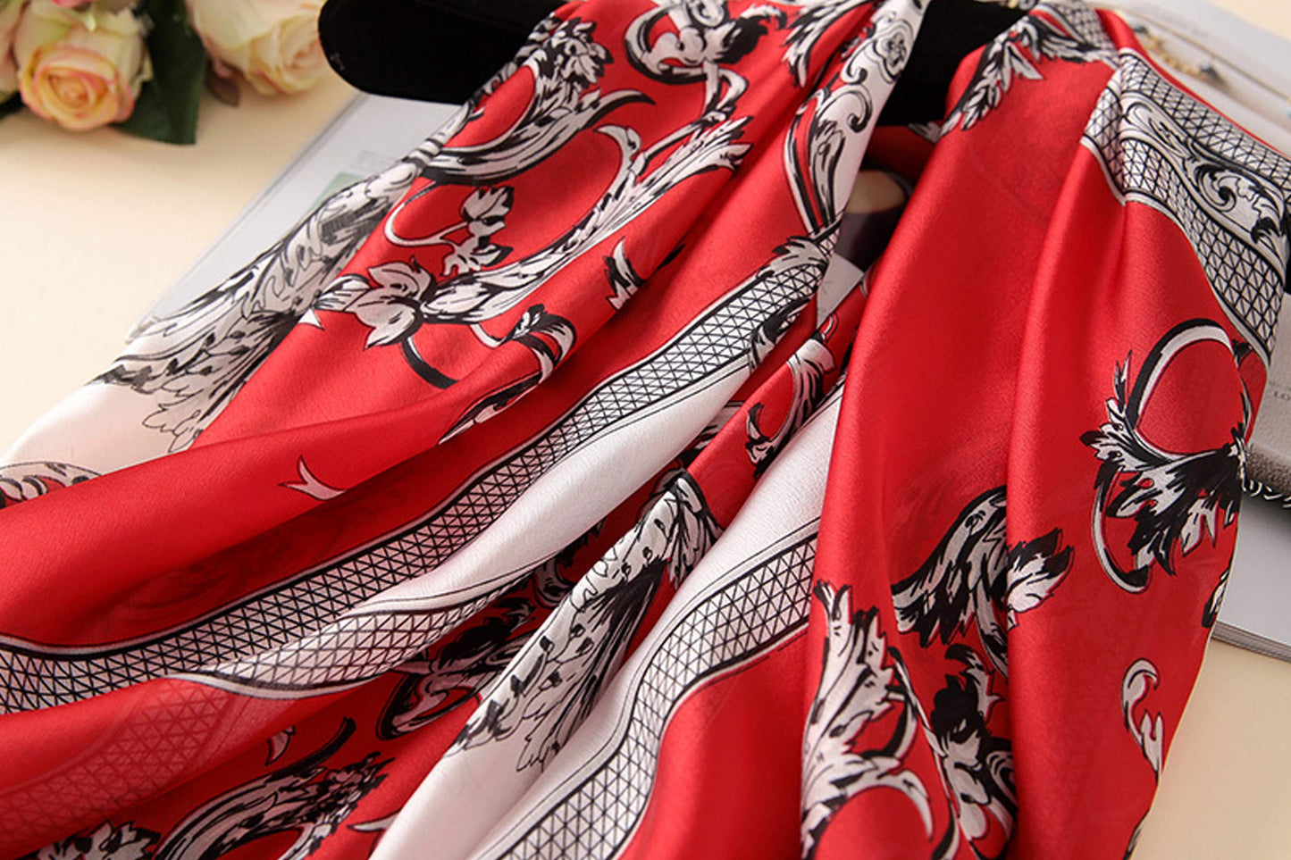 YMXHHB Silk Scarf 100% Mulberry Silk Fashion Scarves Long Lightweight Shawl Wrap (6710 Red)