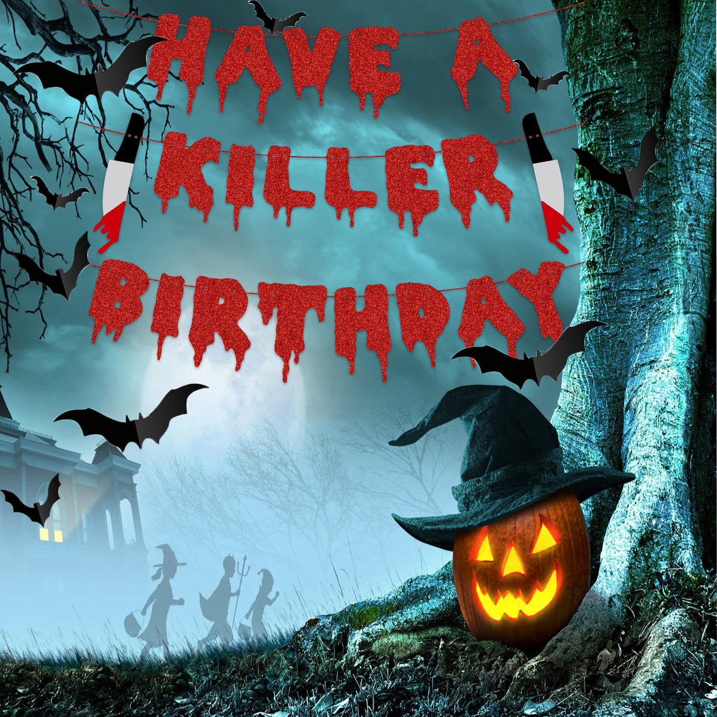 Cracoo Have a Killer Birthday Party Banner Disposable Tablecloth for Halloween Birthday Halloween Bloody Horror Movie (Red)