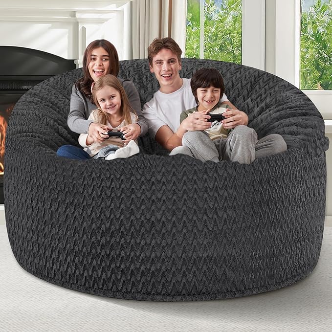HABUTWAY 6FT Bean Bag Chair,Giant Bean Bag Chairs for Adults,Big Bean Bags with Memory Foam Filled, Large Beanbag Chairs with Chevron Plush Cover-Black