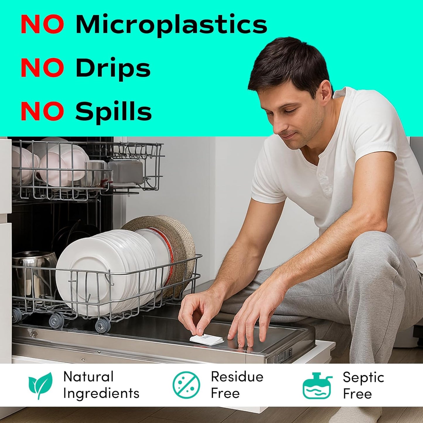 Zero Trace Dishwasher Detergent Eco-Friendly Sheets for Dish Washing - Plant Powered Technology- Unscented- 60 Loads