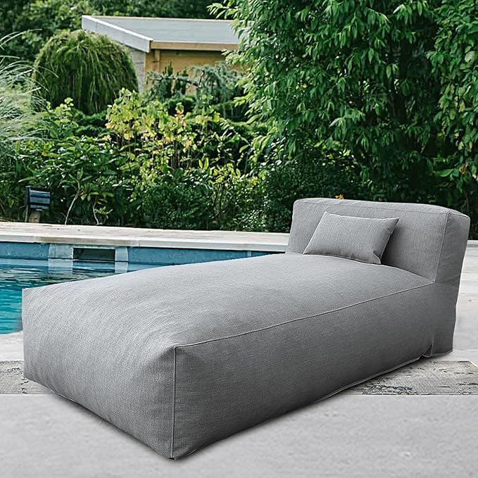 OPEAK Outdoor Bean Bed Chair Sun Lounger, Outdoor Couch Sofa for Patio & Pool, Foam Filling Day Bed Furniture, Comfy Lazy Sofa for Outside, Water-Resistant Seating Lounge Chair, Dark Gray