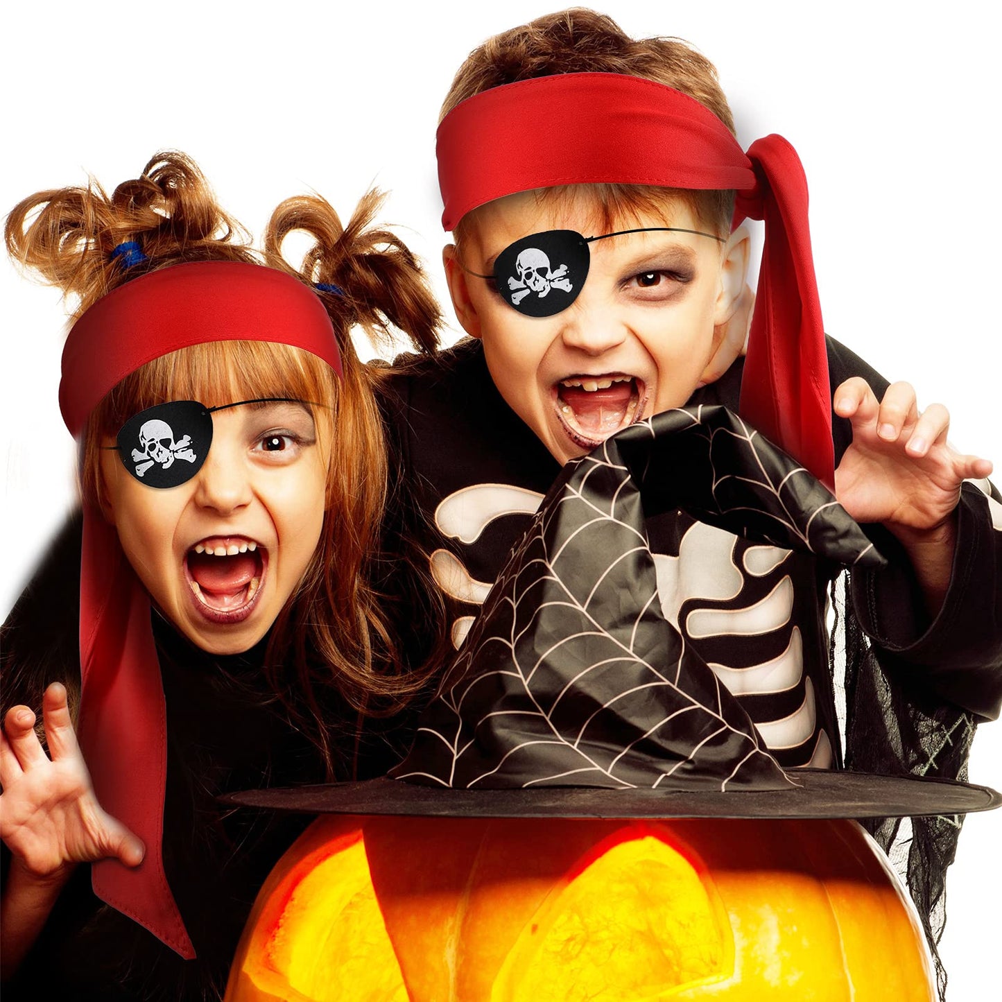 Frienda 6 Pcs Pirate Party Favor Supplies Include 3 Tie Headband Pirate Head Bandana 3 Eye Patches Halloween(Red)