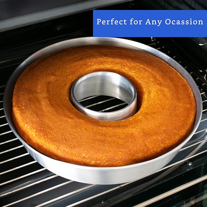 Aluminum Ring Cake Pan (8 in) - Ring Mold Pan - Fluted Tube Pans for Baking Pound Cake - Flan Molds for Baking - Molde para Flan - Molde para Chocoflan - Moldes para Pasteles