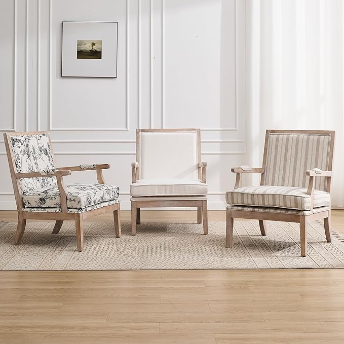 DM Furniture Accent Chair Set of 2 Mid-Century Modern Living Room Chair Linen Fabric Upholstered Lounge Armchair with Solid Wood Frame & Removable Cushion for Living Room, Bedroom, Balcony, Beige