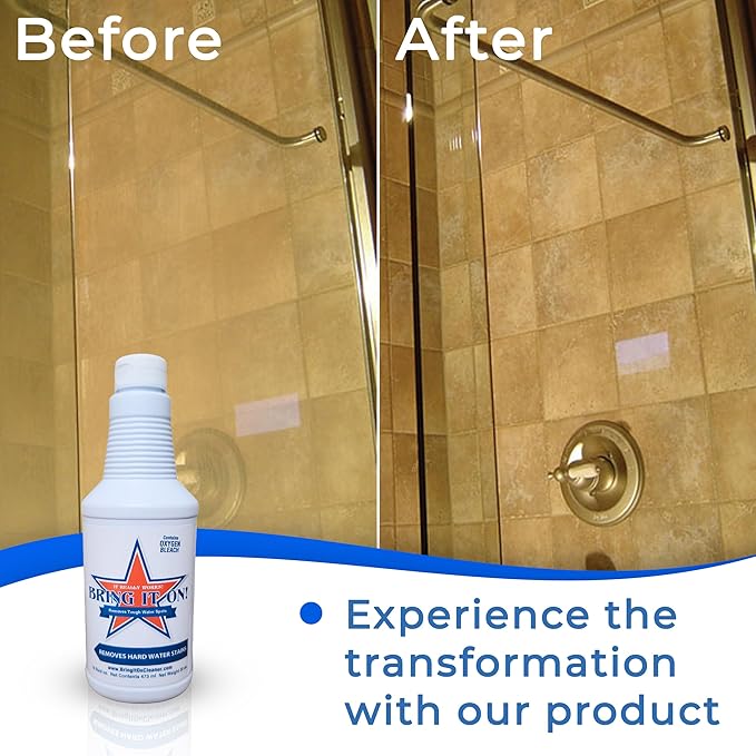 Bring It On Cleaner Hard Water Stain Remover for Glass, Soap Scum remover for Shower glass, Fiberglass, Windows, Tile & Grout, Water Spot Remover for Glass Door Bathroom, Lime Scale & Sink 32Oz 2Pack
