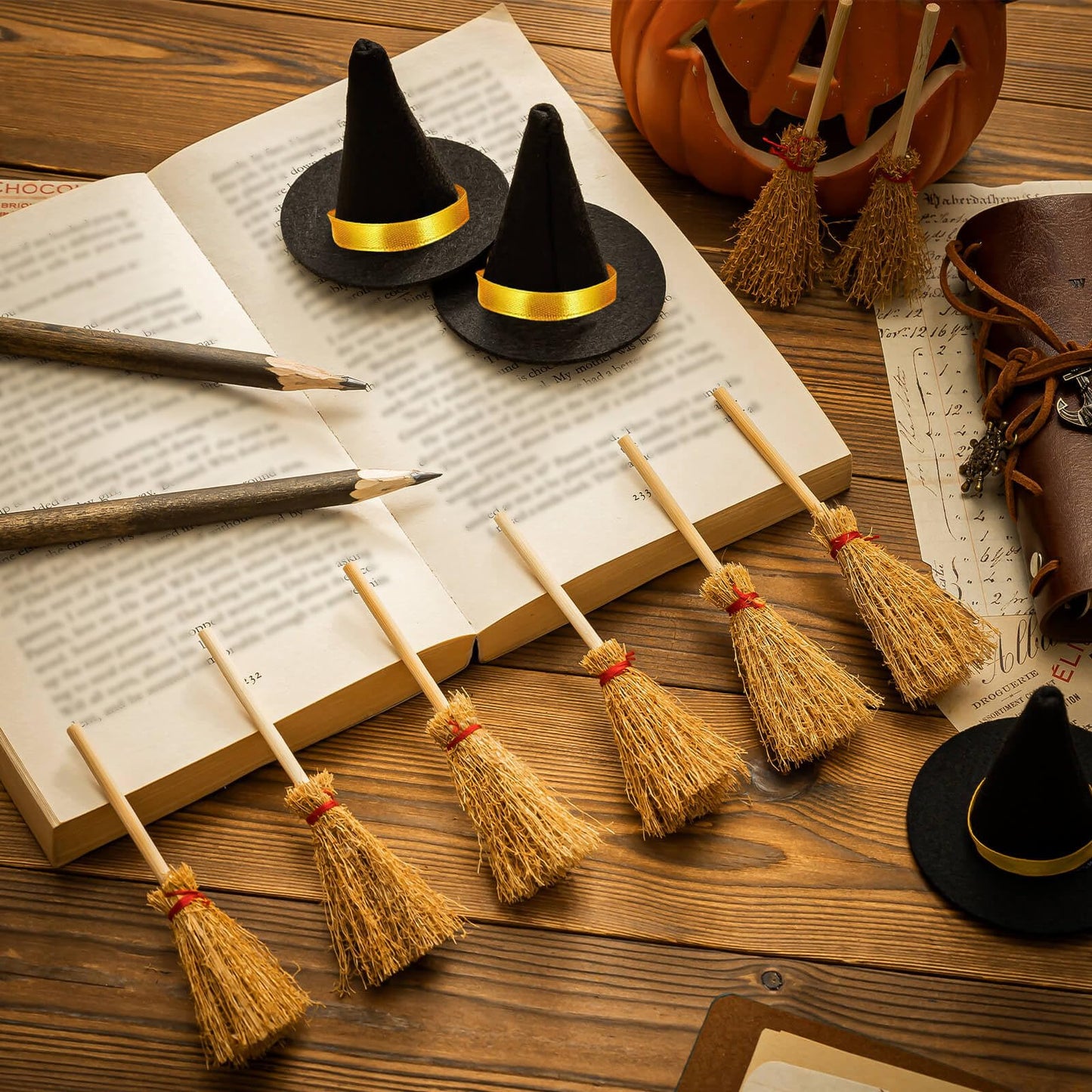 ZHWKMYP 14Pcs Mini Witch Hat, Small Black Witch Hats for Crafts Halloween Party Decor