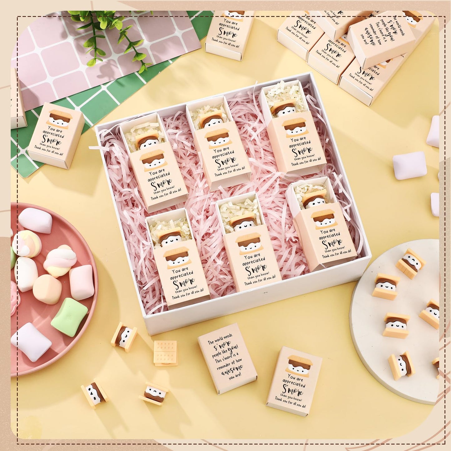 Wettarn 24 Sets S'more Appreciation Gifts Bulk Marshmallow with Box Party Favors Thank You Gift Rewards for Students Teacher Employee Nurse Coworkers Staff Team