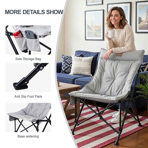 ARMOR CASTLE Saucer Chair for Adults, Portable Folding Comfy Lounge Chair for Bedroom/Dorm/Reading/Living Room, with Storage Bag
