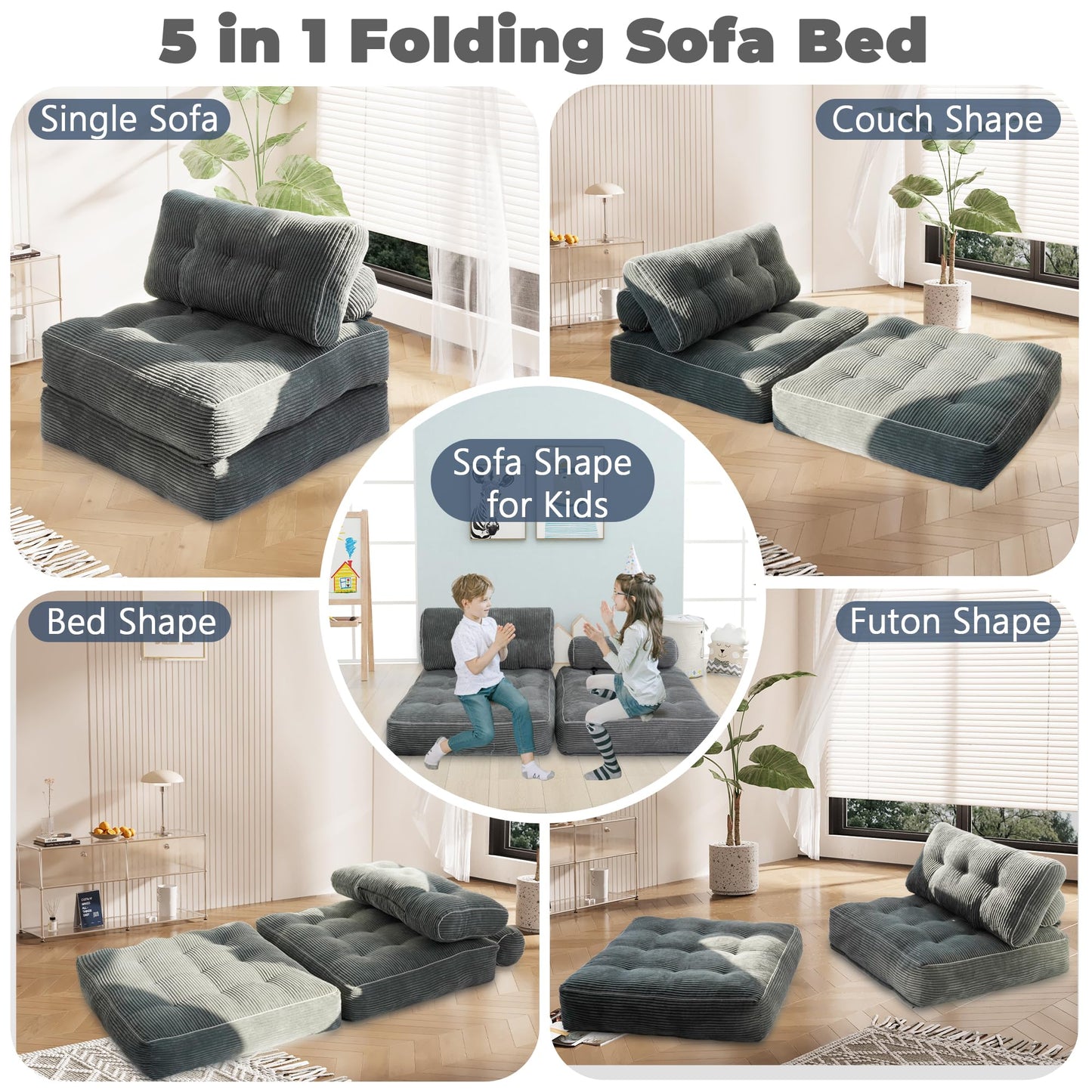 LFCREATOR Folding Sofa Bed,Convertible Sleeper Chair for Adults, Folding Sofa Bed Foam Filling Couch with Pillow，Sleeper Chairs Single Size Floor Mattress