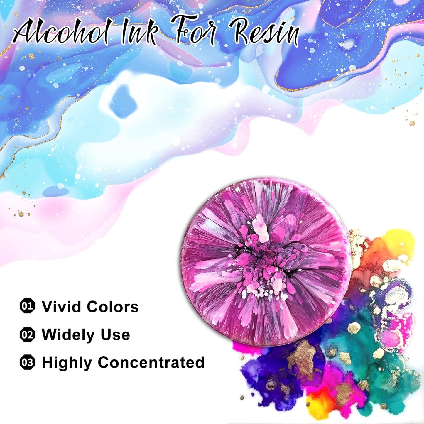 FansArriche Alcohol Inks for Resin, 48 Colors High Concentrated Alcohol Ink Set for Epoxy Resin, Alcohol-Based Resin Ink for Coasters, Fluid Painting Crafts, Tumbler Making, 10 ml Each