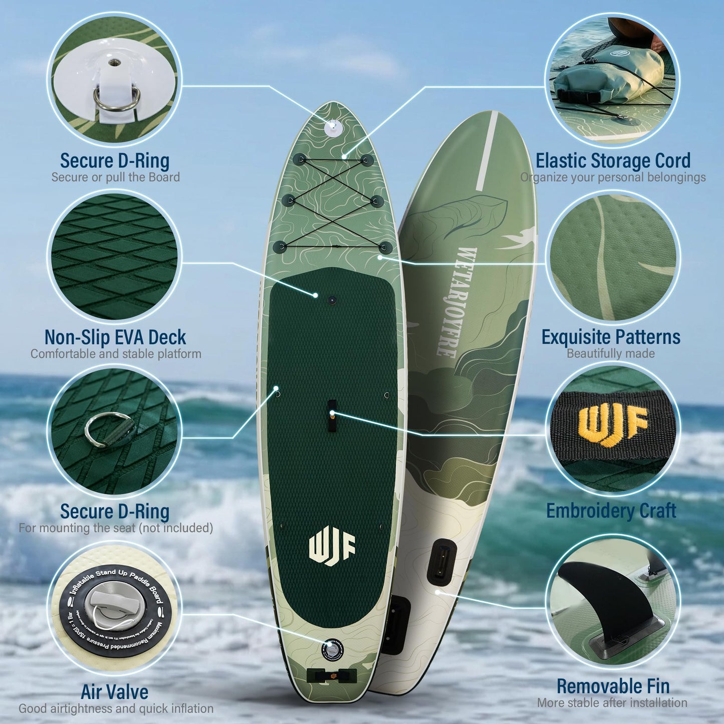 Wetarjoyfre Inflatable Paddle Board 11'×33"×6" SUP Board for Adults, 17Lbs Ultra-Light Stand Up Paddleboard with 550Lbs Capacity, Non-Slip Deck & Complete Accessories for Youth & Pets