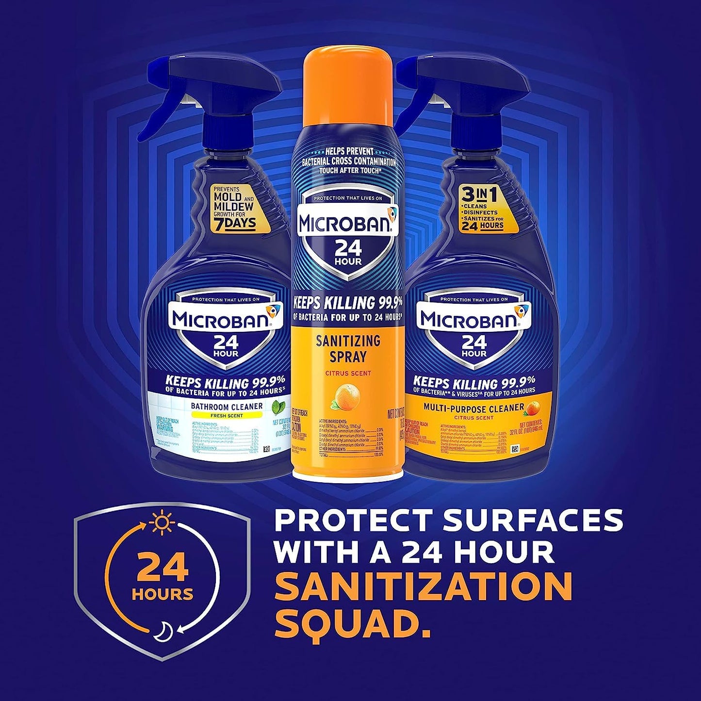 MICROBAN Disinfectant Spray, 24 Hour Sanitizing and Antibacterial Sanitizing Spray, Citrus Scent, 2 Count (15oz Each) (Packaging May Vary)