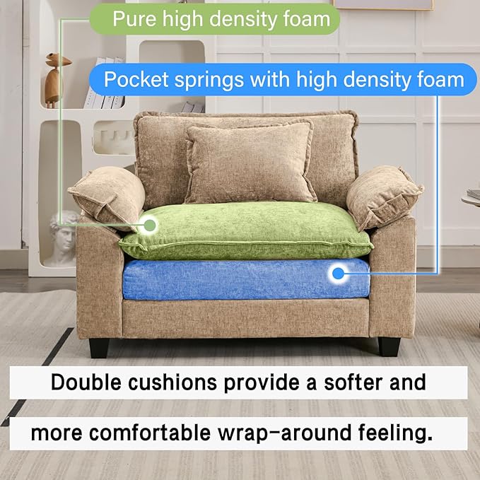 Oprisen Modular Sectional Sofa, Comfy Cloud Couch Sectional Sofa, Chenille Sofa Sleeper Deep Seat Sofa with Throw Pillows for Living Room (Khaki, 53"- Single Seat)
