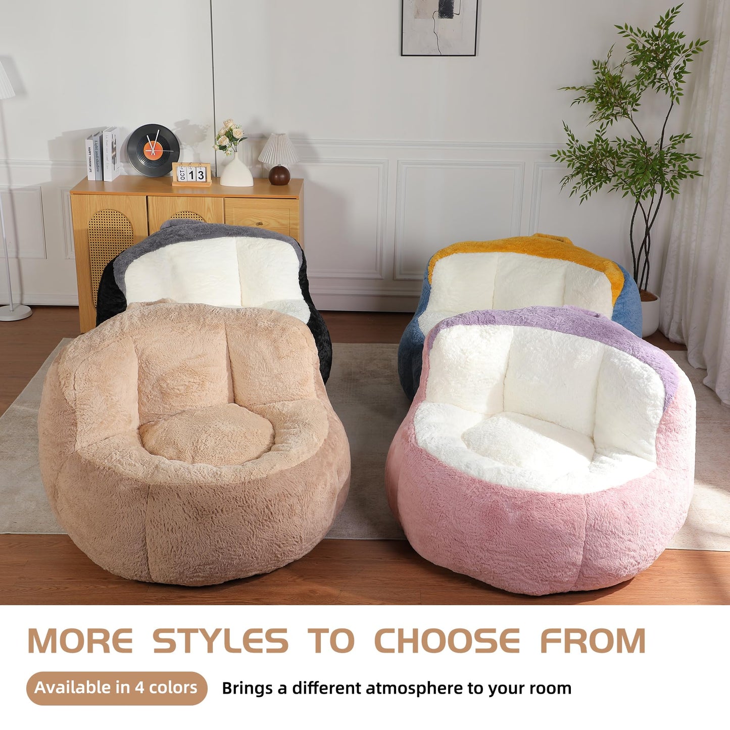Amacv Oversized Bean Bag Chairs,Multicolor Faux Fur Couch Filled with Shredded Sponge,Large Lounger Sofa for Living Room,No Assembly Required,Brown+Camel