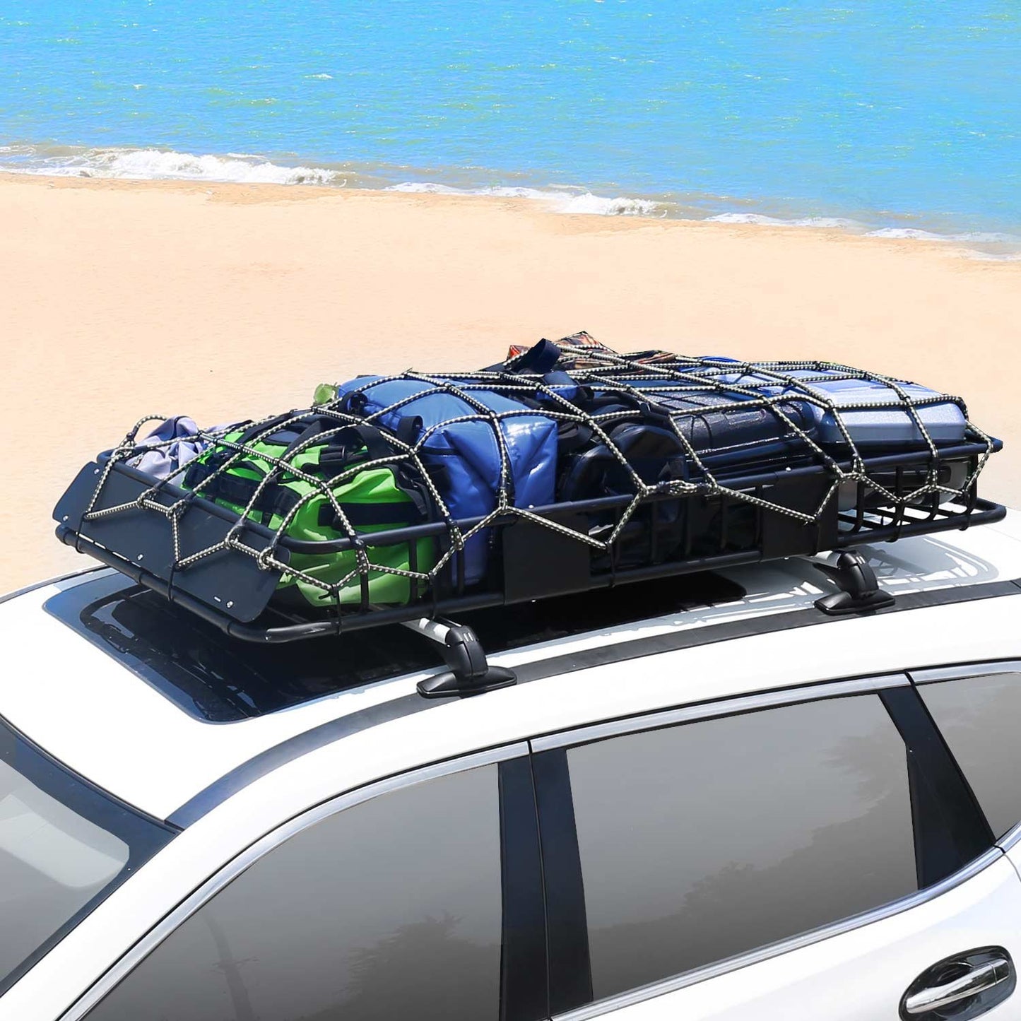 Leader Accessories Roof Rack Cargo Basket Set, Car Top Luggage Holder 64"x 39" + Waterproof Rooftop Cargo Carrier Bag