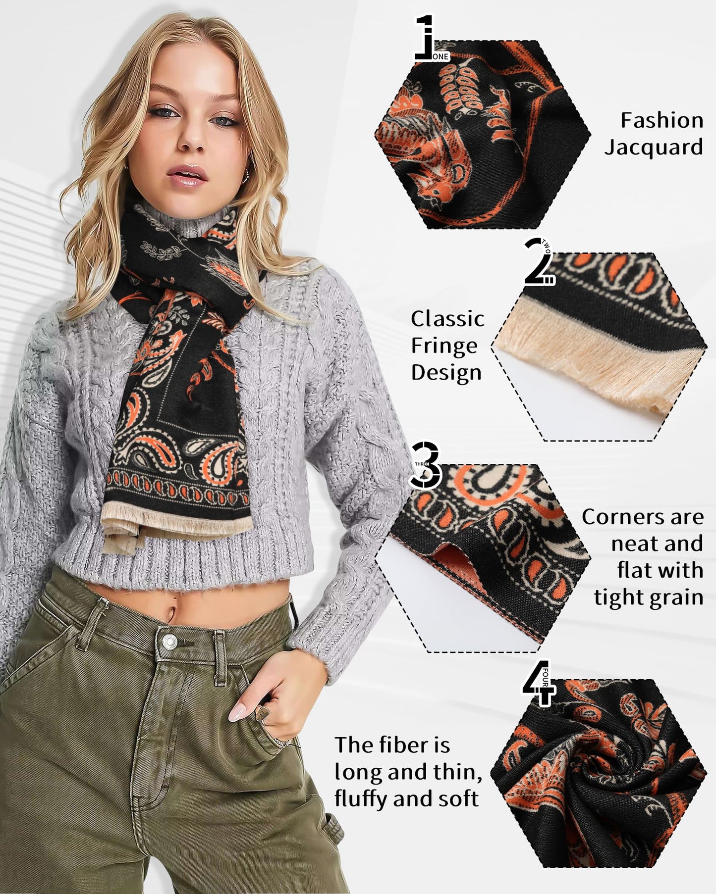AWAYTR Pashmina Shawls Wraps for Women - Cashew Flower Winter Warm Big Scarf for Women Shawls and Wraps for Evening Dresses (Black)