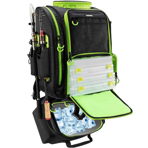 BLISSWILL Large Fishing Backpack with Cooler for 3 Tackle boxes Fish Bag with Rod Holders Fishing Gear and Equipment for fishing camping hiking